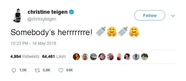 Selamat atas kelahiran bayinya, Chrissy! © twitter.com/chrissyteigen