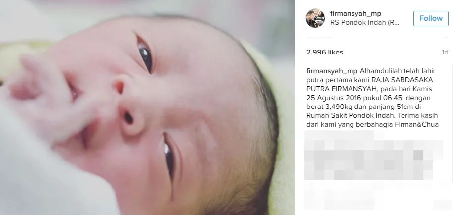 Pemimpin yang rendah hati dan dermawan, itu arti nama anak Chua ©instagram/firmansyah_mp