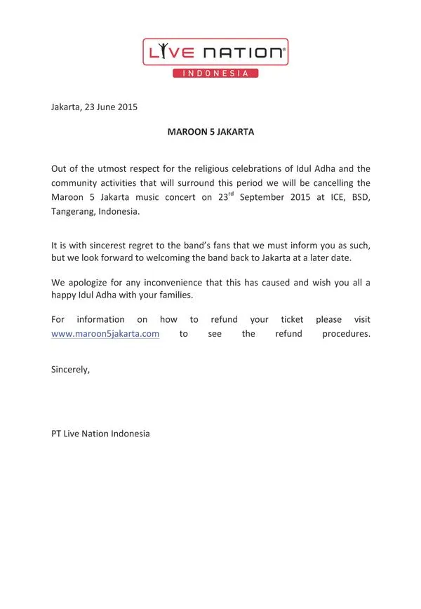 Press release Live Nation @foto: Official Twitter Live Nation