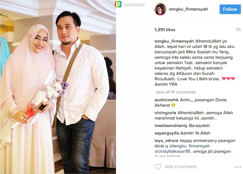 Tengku unggah foto bersama Cindy dengan caption romantis! /©instagram.com/tengku_firmansyah