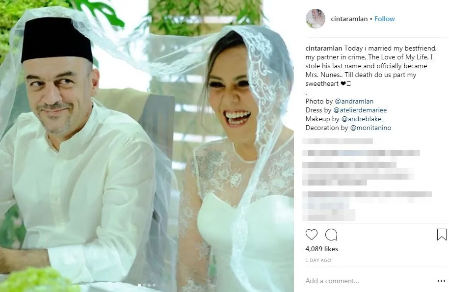 Cinta Ramlan menikah dengan Jomi Nunes © Instagram.com/cintaramlan