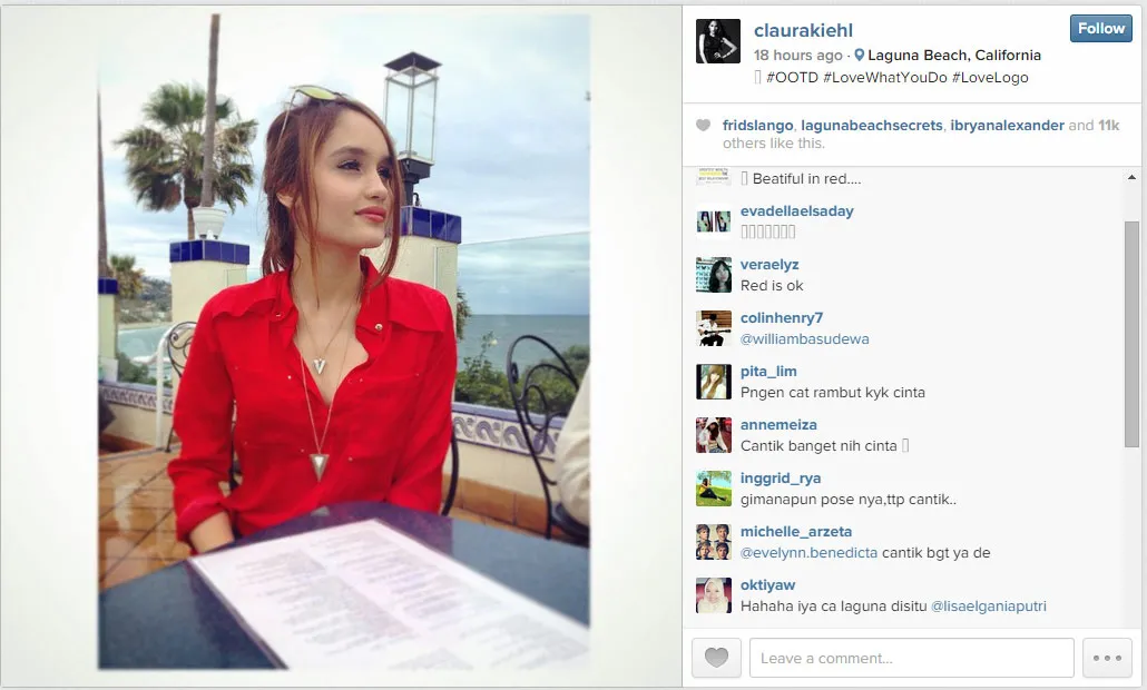 Cinta di Laguna Beach, California. ©instagram.com/claurakiehl