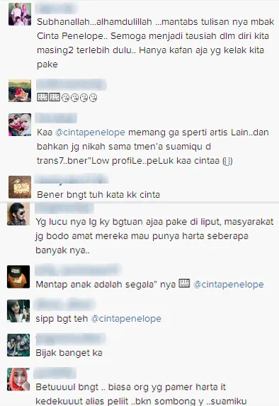 Komentar netizen mengenai postingan Cinta Penelope / © Instagram