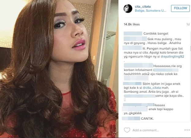 Cita Citata dituding jadi orang ketiga antara Shaheer dan Ayu. ©instagram/cita_citata
