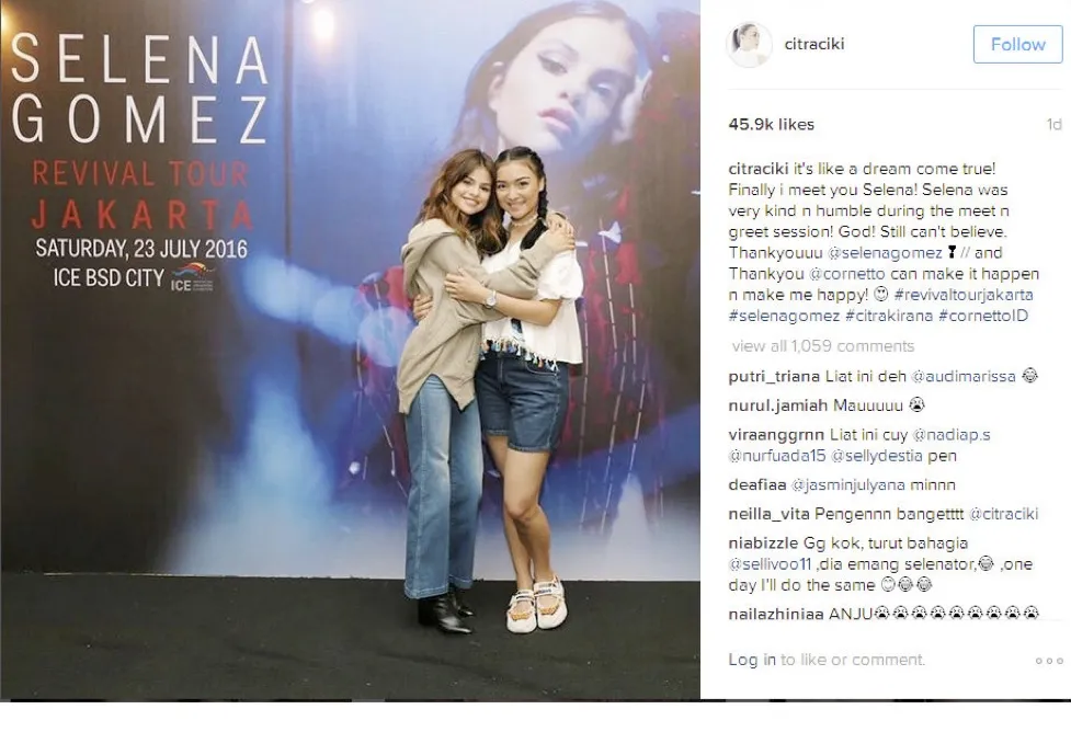Selena Gomez Mengaku Menyukai Rambut Citra Kirana (c) instagram.com/citraciki