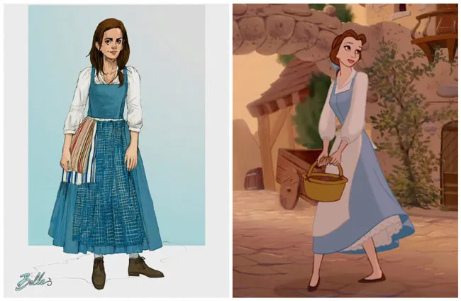 Gamabr kiri, kostum Belle yang akan dipakai Emma Watson © Disney