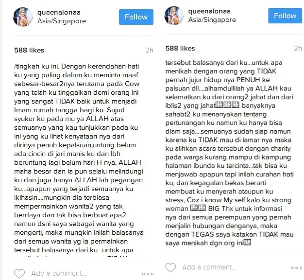 Curhatan Alona soal pembatalan pernikahannya ©queenalonaa