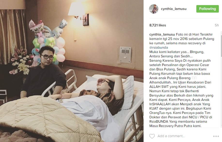 Sudah Boleh Pulang, Cynthia Lamusu Sedih Tinggalkan Anak 