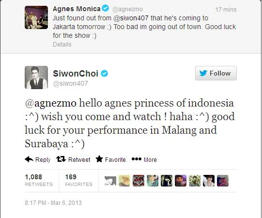Twitter @agnezmo dan @siwon407