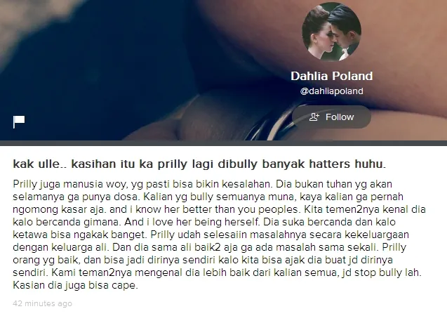 Dahlia bela Prilly dari serangan haters ©askfm/dahliapoland