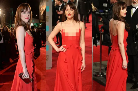 Dakota Johson saat melenggang di red carpet BAFTA 2016 © istimewa