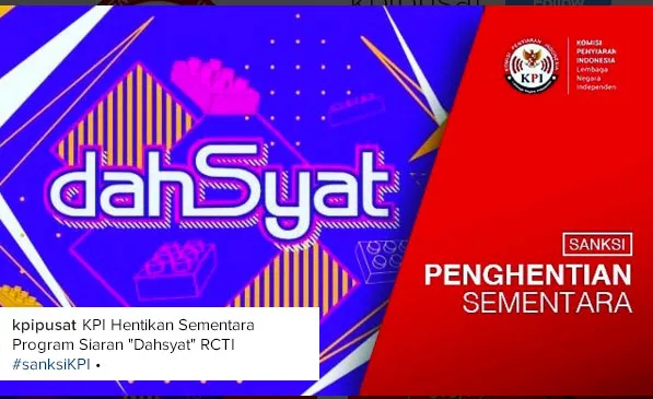 Pengumuman sanksi KPI pada DAHSYAT. ©instagram/kpipusat