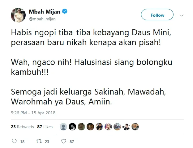 Daus Mini diramal bakal cerai ©twitter/mbah_mijan