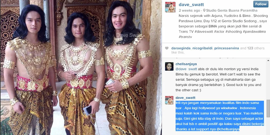 Dave Swatt mengungkapkan pendapatnya bahwa sinetron yang dibintanginya memang tak bisa dibandingkan dengan buatan luar negeri. @dave_swatt Instagram