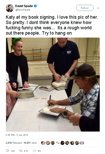 Inilah tribut manis dari David untuk mendiang Kate © twitter.com/DavidSpade