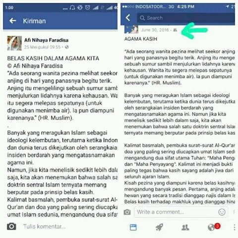 Status Afi yang diduga memplagiasi tulisan Mita Handayani © Facebook.com