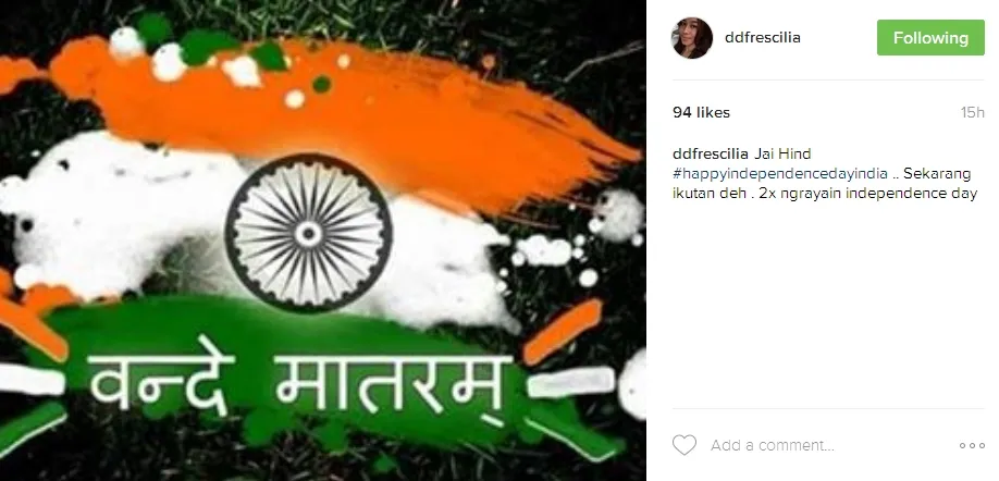 Dede ikut rayakan kemerdekaan India ©instagram/ddfrescilia