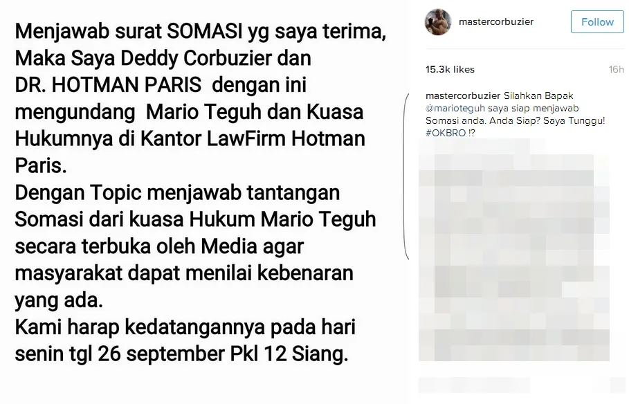 Deddy tantang dan undang Mario Teguh ©instagram/mastercorbuzier