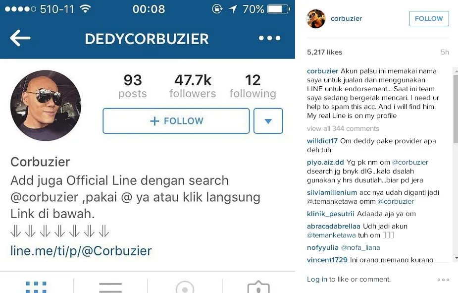 Salah satu akun palsu atas nama Deddy Corbuzier © instagram.com/corbuzier
