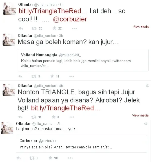 'Perang' komentar antara Olla, Volland, dan Deddy terkait dengan TRIANGLE © Twitter