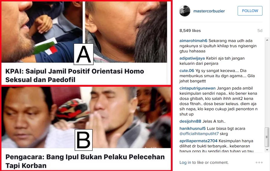 Postingan Deddy tentang pemberitaan Saipul Jamiell © Instagram/mastercorbuzier