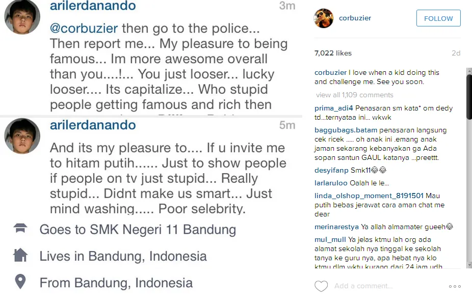 Deddy ditantang haters-nya © Instagram.com/@corbuzier