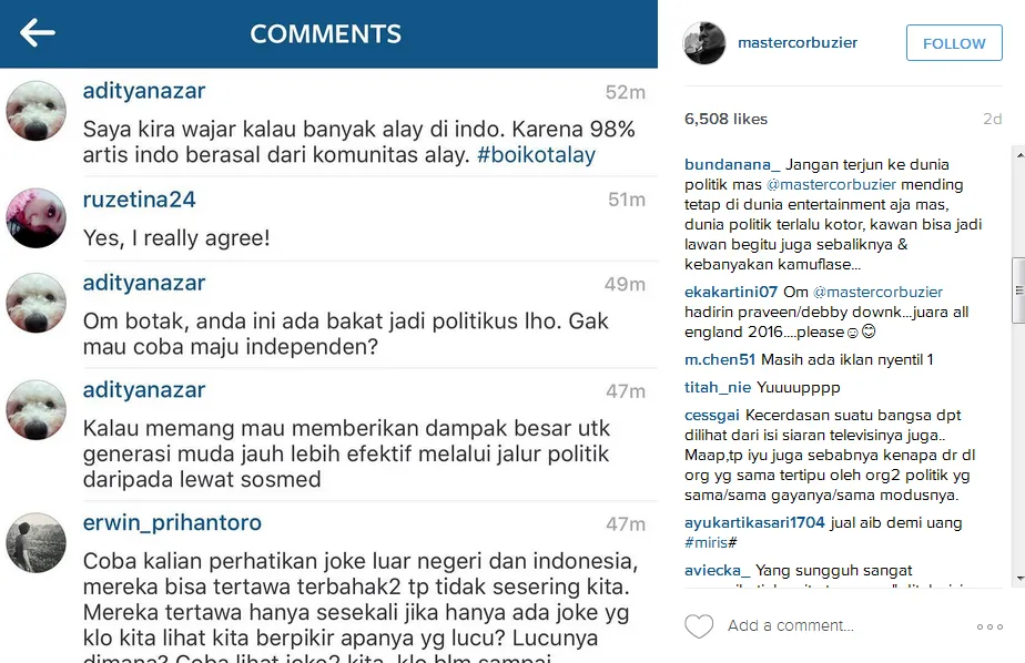 Deddy tak tertarik jadi politisi © Instagram/mastercorbuzier