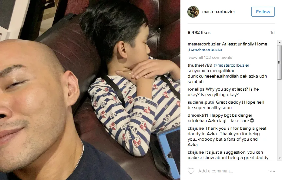 Azka sudah pulang ke rumah © Instagram/mastercorbuzier