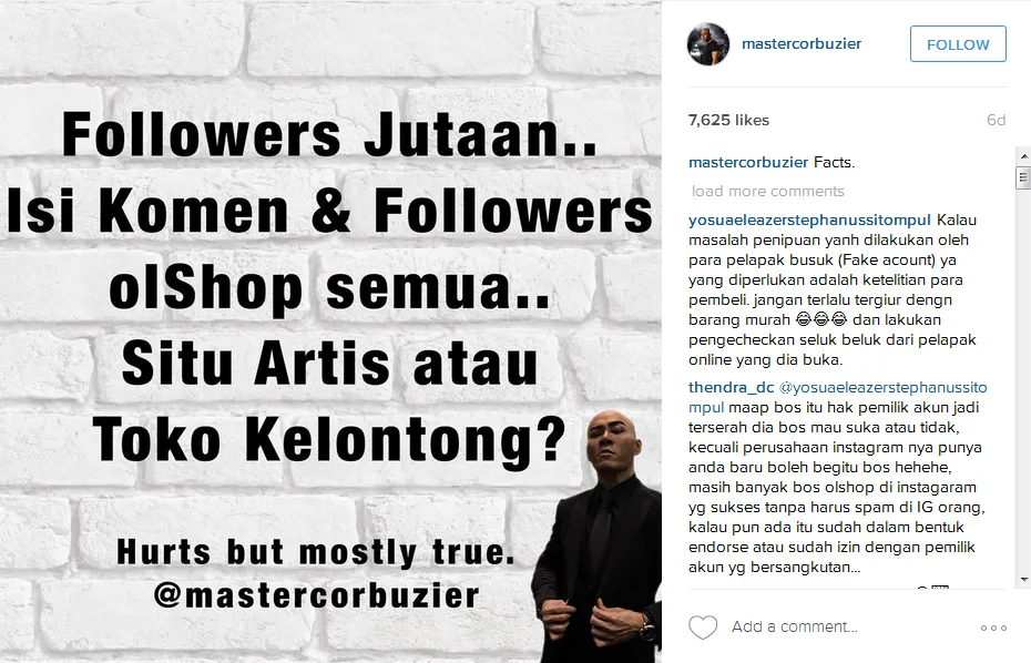 Sindiran keras Deddy untur artis lain © Instagram/mastercorbuzier