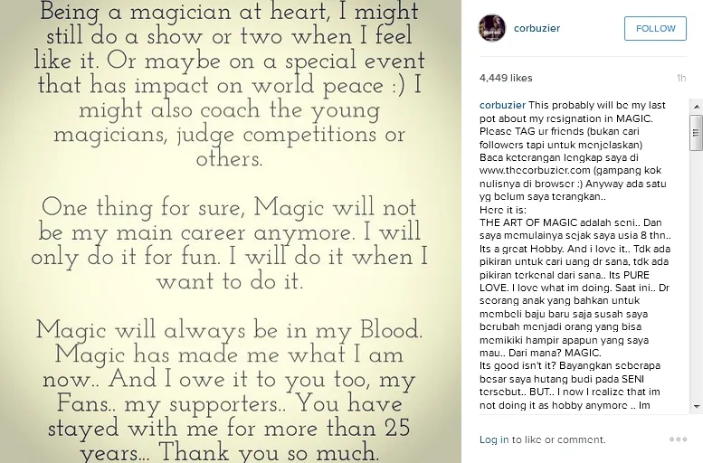 Deddy merasa mulai komersil dengan sulapnya / ® Instagram