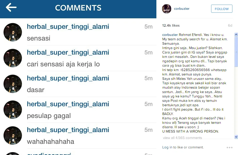 Deddy ancam akun haters yang menghinanya / © Instagram