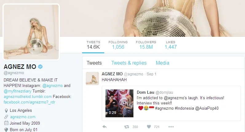 Follower Agnez Mo hanya beda sedikit dari Deepika ©twitter/agnezmo