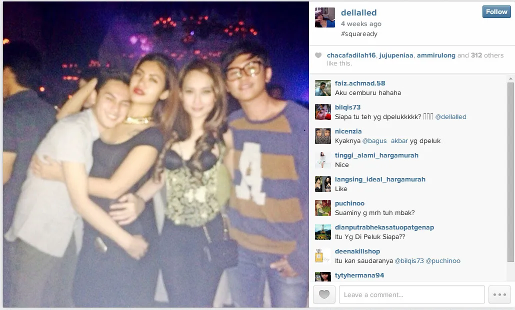 Della Perez dipeluk Bagus Akbar ketika hangout. ©instagram.com/dellalled