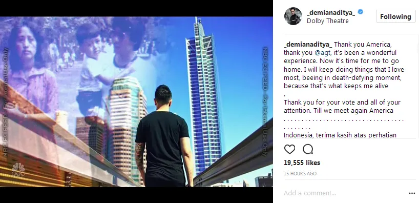 Demian pamitan pada AGT 2017 © Instagram/_demianaditya_