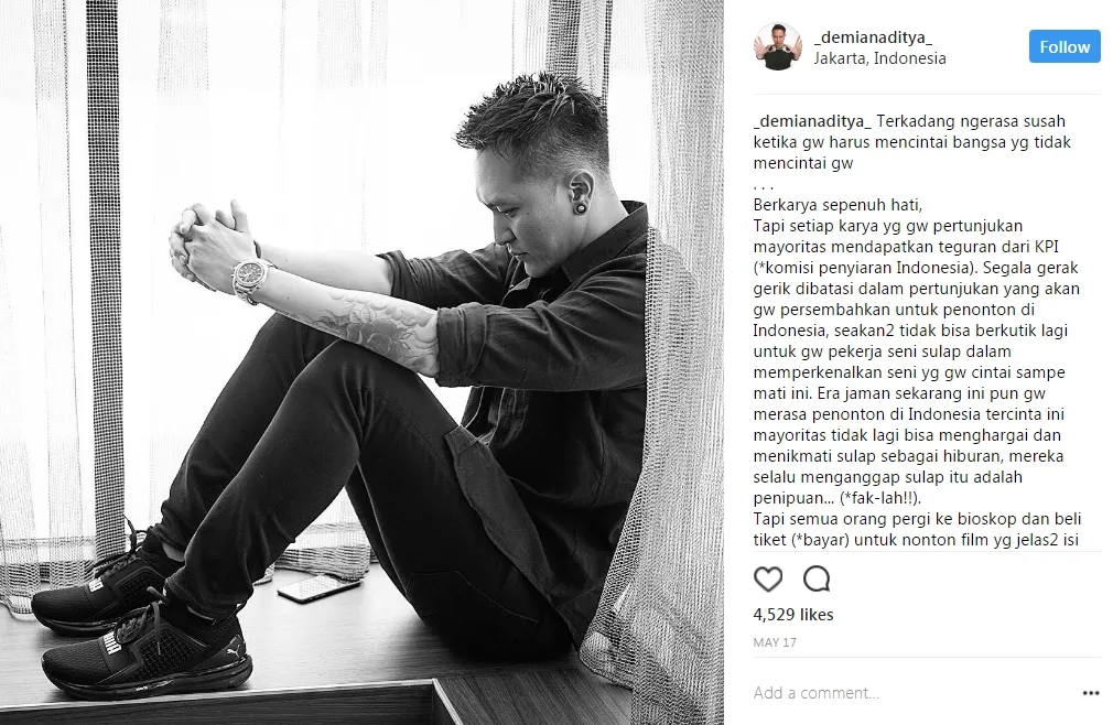 Curhatan Demian yang diposting pada tanggal 17 Mei 2017 lalu. 姆nstagram.com/_demianaditya_