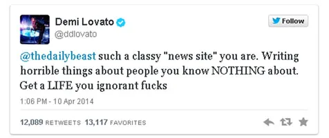 Tweet Demi Lovato Kepada Daily Beast @ Twitter.com/ddlovato