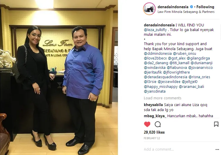 Denada menyebut akan cari haters sampai dapat / Credit: Instagram - denadaindonesia