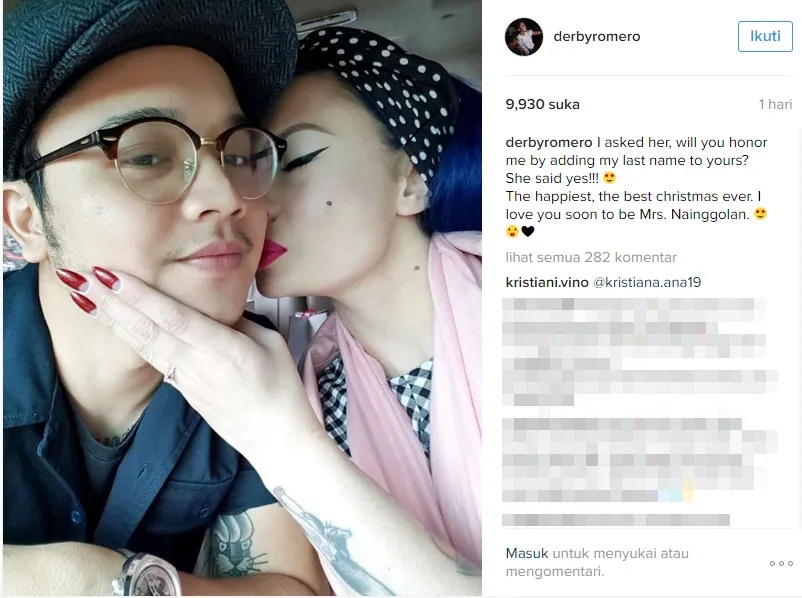 Derby Romero baru saja melamar sang kekasih. Cr instagram Derby Romero