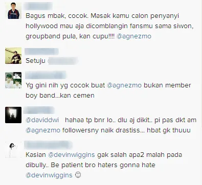 Komentar fans mengenai hubungan Agnez dan Devin / © Instagram