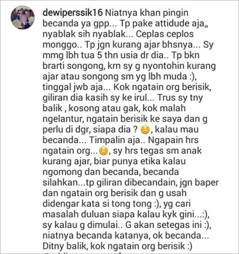 Curhatan Depe setelah kejadian adu mulut dengan Ayu Ting Ting di Instagram