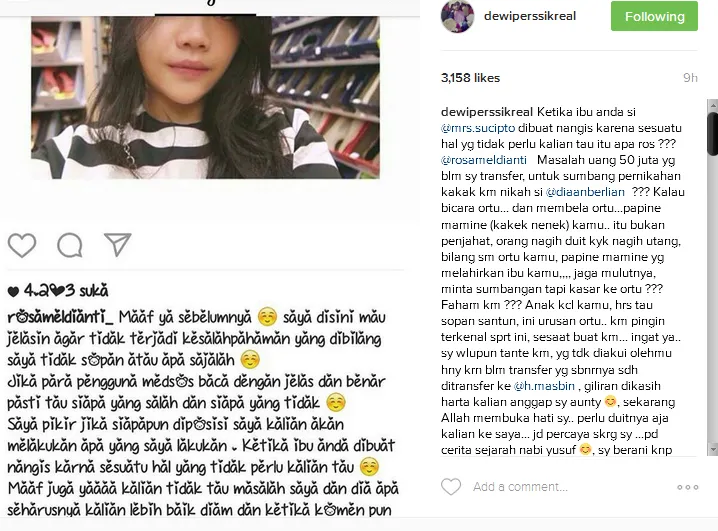 DePe marah pada ponakan © Instagram/dewiperssikreal