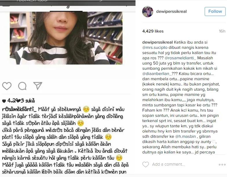 Dewi Perssik marah-marah ke keponakannya. Š instagram.com/dewiperssikreal