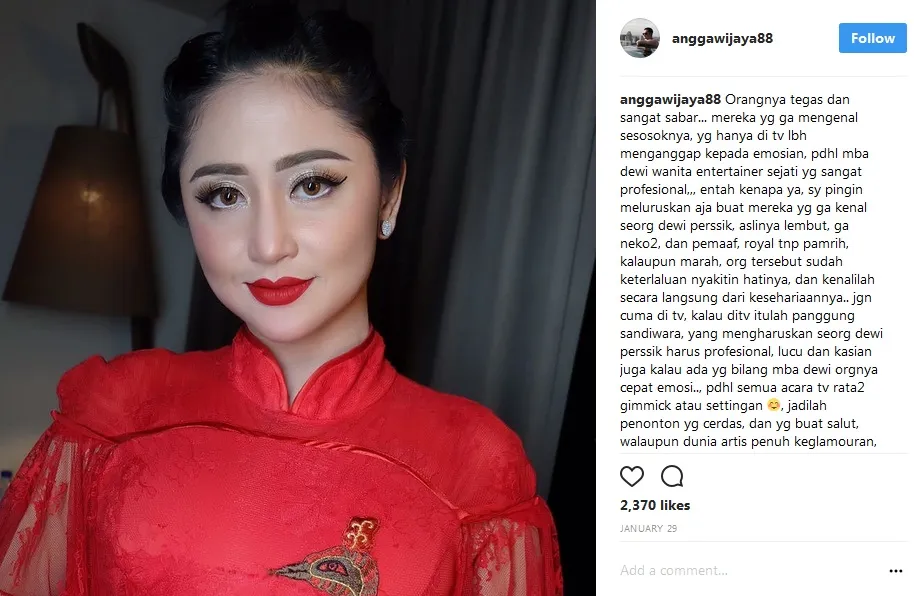 Tulis caption panjang, Angga puji Dewi sebagai wanita kuat dan baik. /©instagram.com/anggawijaya88