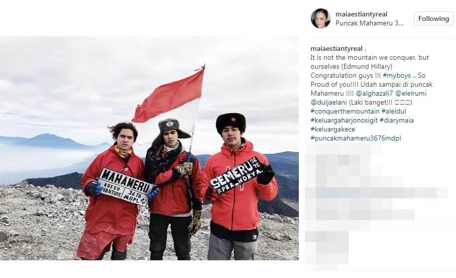 Maia juga bangga ketiga anaknya sampai Puncak Mahameru ©instagram/maiaestiantyreal