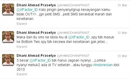 Dhani berkicau di twitter (31/03).