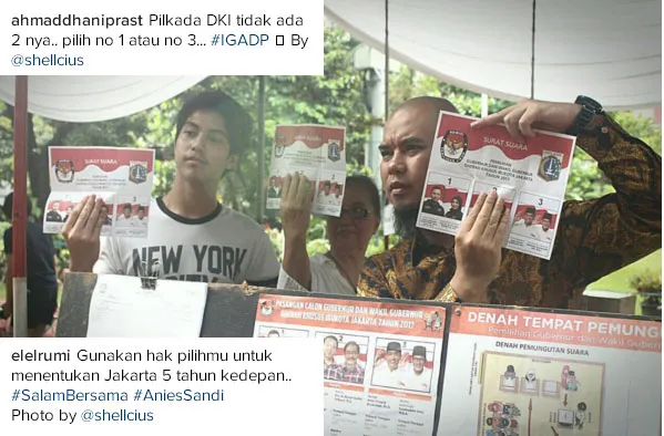 Ahmad Dhani dan El Rumi saat menyoblos hari ini, Rabu (15/2). ©Instagram/elelrumi/ahmaddhaniprast