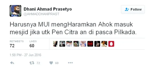 Ahmad Dhani kembali serang Ahok dengan kata-kata pedas © Twitter.com/AHMADDHANIPRAST