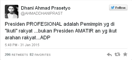 Tweet Dhani mengenai Jokowi 2 / © Twitter