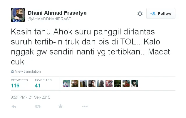 Dhani kritik Ahok © Twitter/ahmaddhaniprast