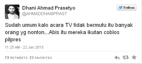 Dhani sindir mereka yang nyoblos Jokowi? / © Twitter